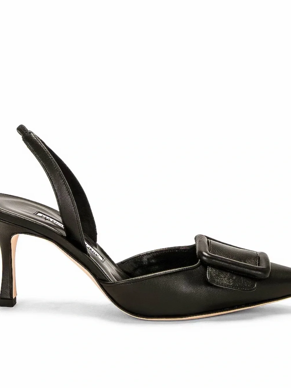 Manolo Blahnik Black Leather Maysli Nappa 70 Slingback